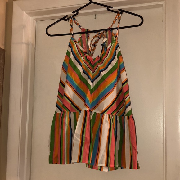 Red Camel colorful striped faux halter babydoll top- size M- NWT - Picture 1 of 7